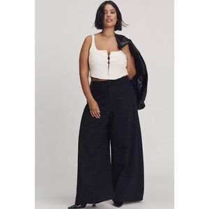 NWT Eloquii Plus Rhinestone Wide Leg Jeans Black High Rise Size 24
